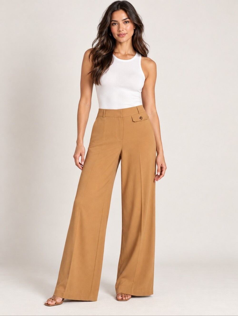 ❤️ TOPSHOP HIGH RISE WIDE LEG PANTS / TROUSERS, CAMEL, 8 (29)